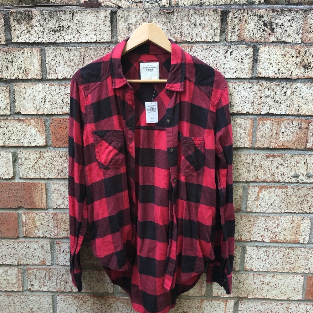 NWT Abercrombie & Fitch Red Plaid Flannel Large